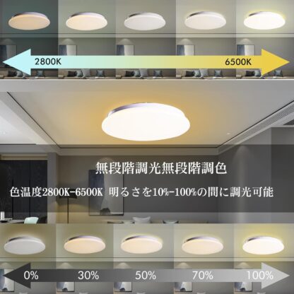 LEDシーリングライト 8畳 30W 3800LM 調色調光タイプ 昼光色 電球色 リモコン付き - 画像 (3)